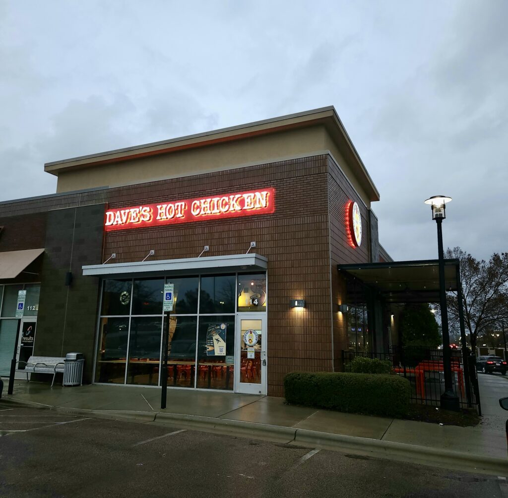 Exterior photo of Dave's Hot Chicken in Holly Springs NC